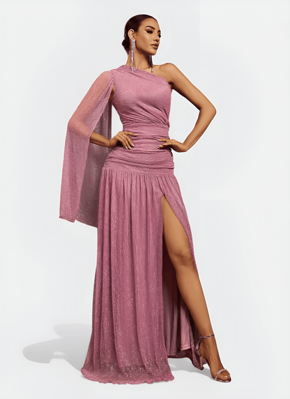 One Shoulder Cloak Prom Dress - Cecilia`s Dresses