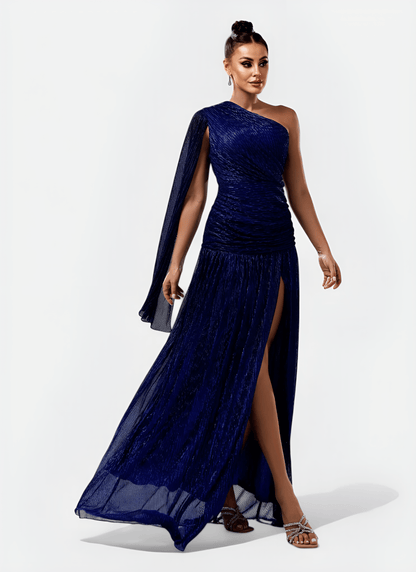 One Shoulder Cloak Prom Dress - Cecilia`s Dresses