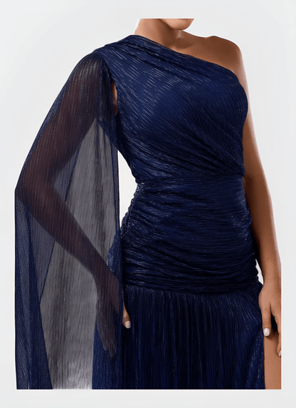 One Shoulder Cloak Prom Dress - Cecilia`s Dresses