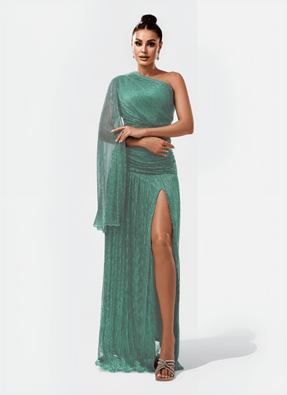 One Shoulder Cloak Prom Dress - Cecilia`s Dresses