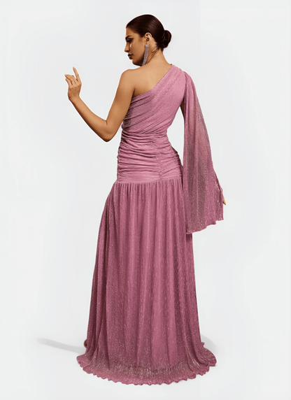 One Shoulder Cloak Prom Dress - Cecilia`s Dresses