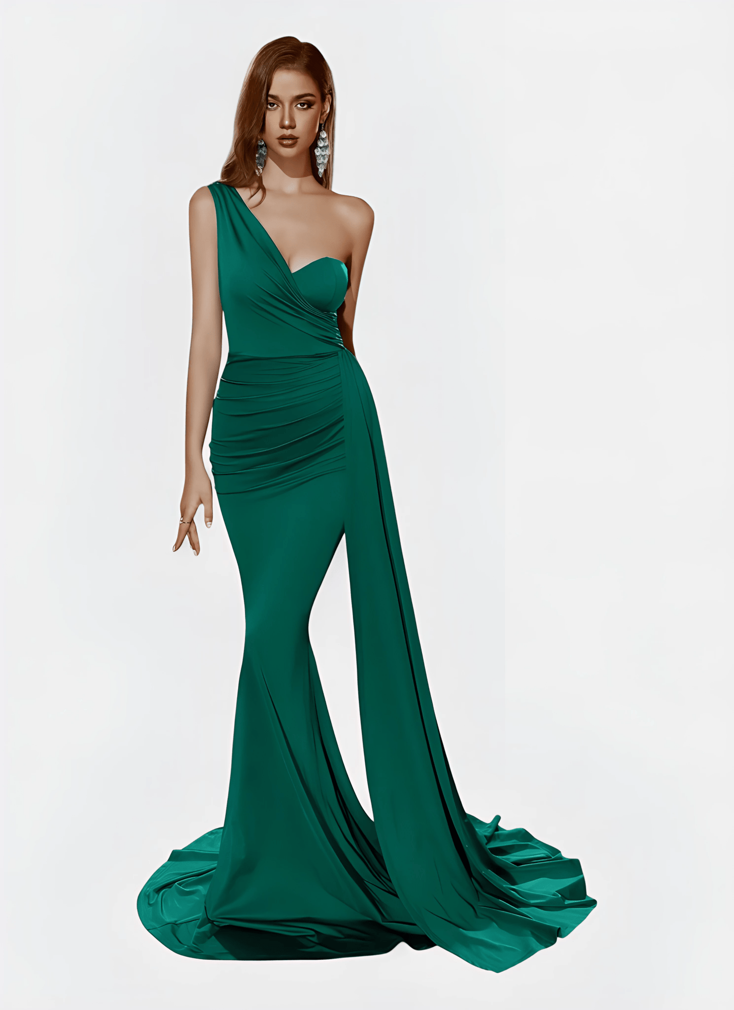 ONE SHOULDER MERMAID DRAPED BACKLESS EVENING DRESS - Cecilia`s Dresses