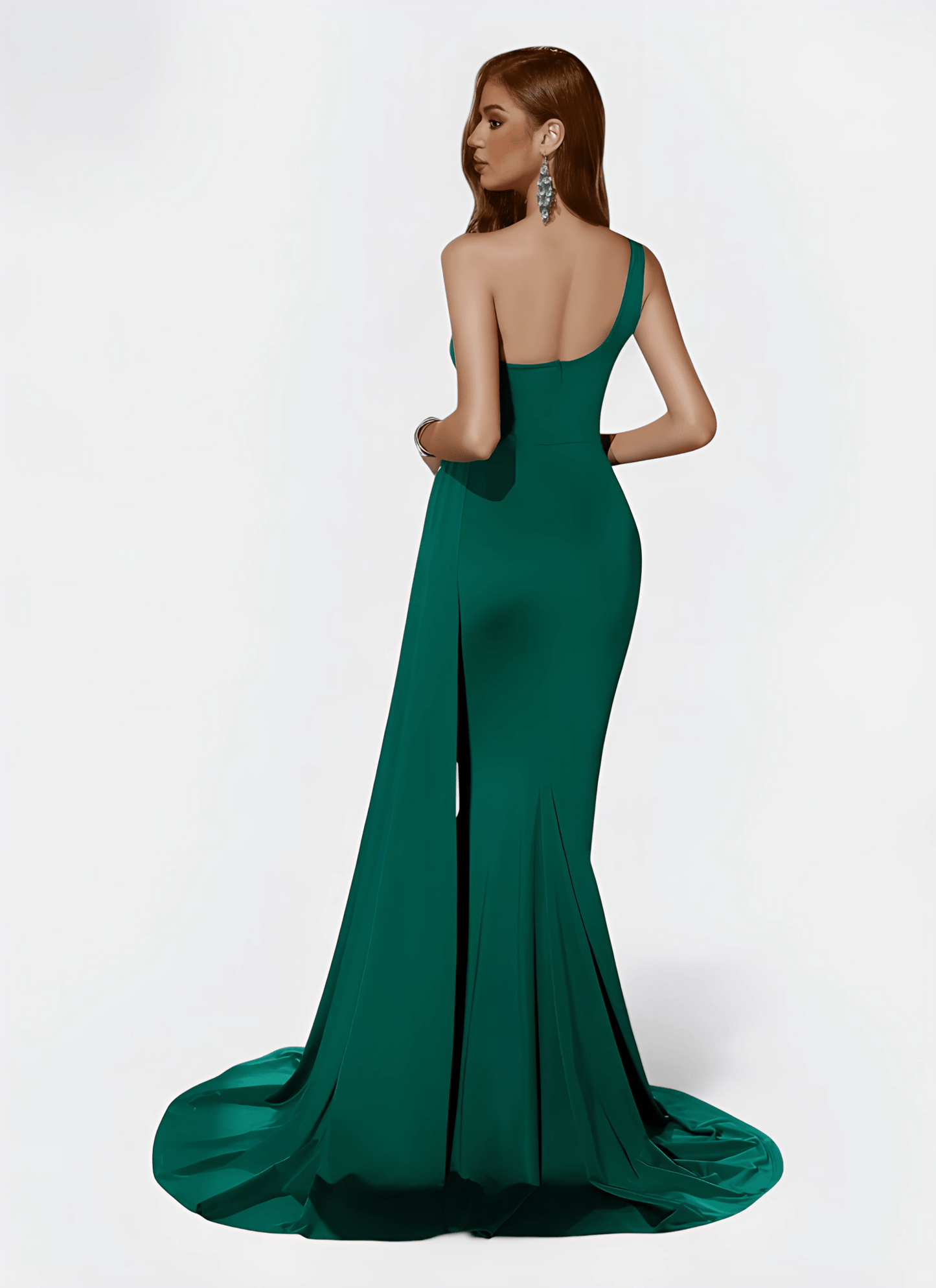 ONE SHOULDER MERMAID DRAPED BACKLESS EVENING DRESS - Cecilia`s Dresses