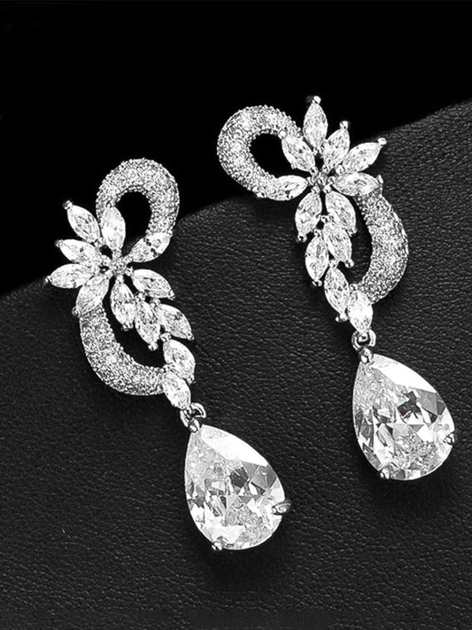 PEAR CUT CUBIC ZIRCONIA DROP EARRINGS - Cecilia`s Dresses