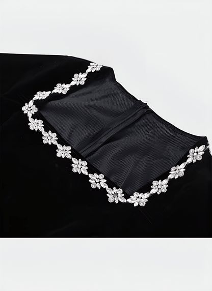 POLYESTER DIAMOND EMBELLISHED FLARE JUMPSUIT - Cecilia`s Dresses