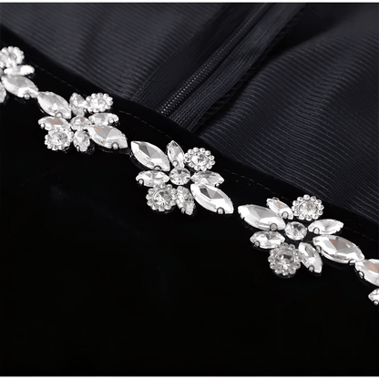 POLYESTER DIAMOND EMBELLISHED FLARE JUMPSUIT - Cecilia`s Dresses
