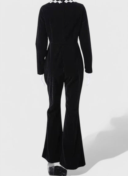 POLYESTER DIAMOND EMBELLISHED FLARE JUMPSUIT - Cecilia`s Dresses