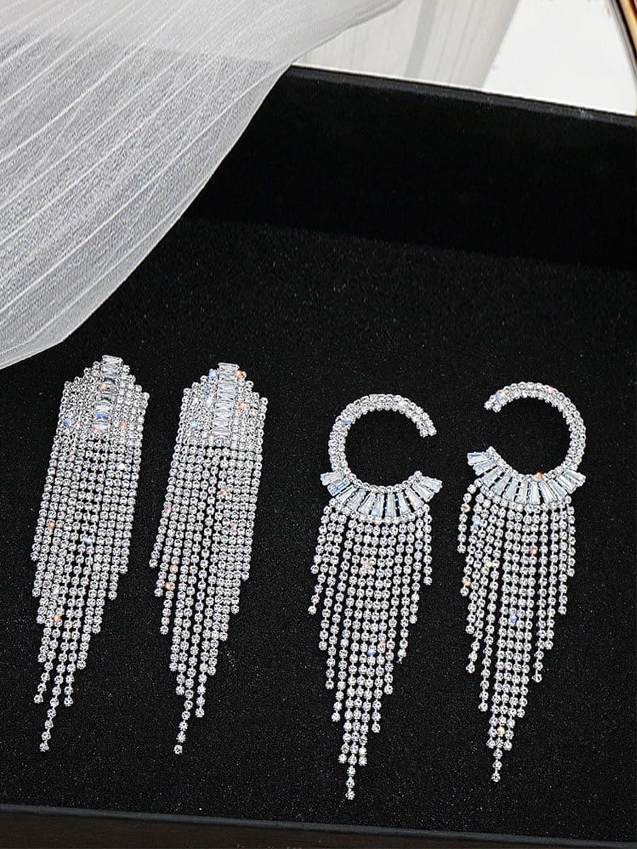 RHINESTONE SPARKLING TASSEL ZIRCON EARRINGS - Cecilia`s Dresses