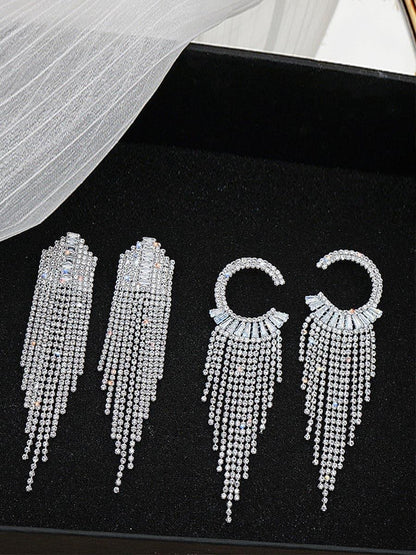 RHINESTONE SPARKLING TASSEL ZIRCON EARRINGS - Cecilia`s Dresses