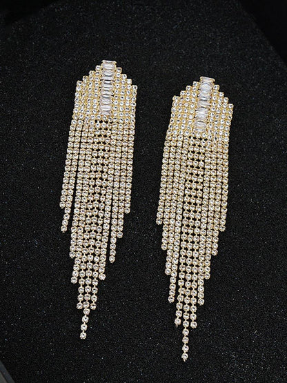 RHINESTONE SPARKLING TASSEL ZIRCON EARRINGS - Cecilia`s Dresses