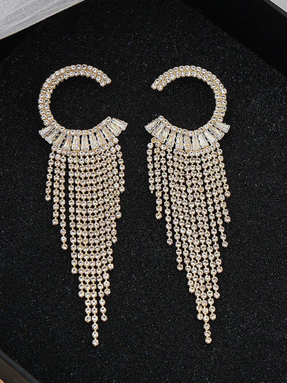 RHINESTONE SPARKLING TASSEL ZIRCON EARRINGS - Cecilia`s Dresses