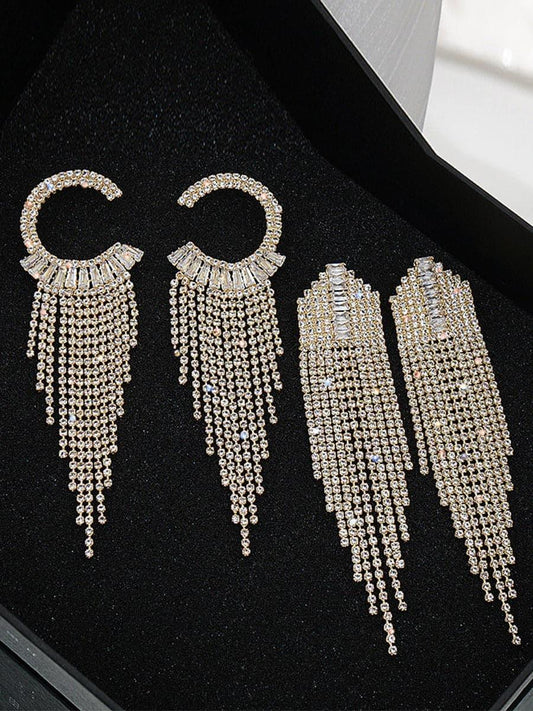 RHINESTONE SPARKLING TASSEL ZIRCON EARRINGS - Cecilia`s Dresses