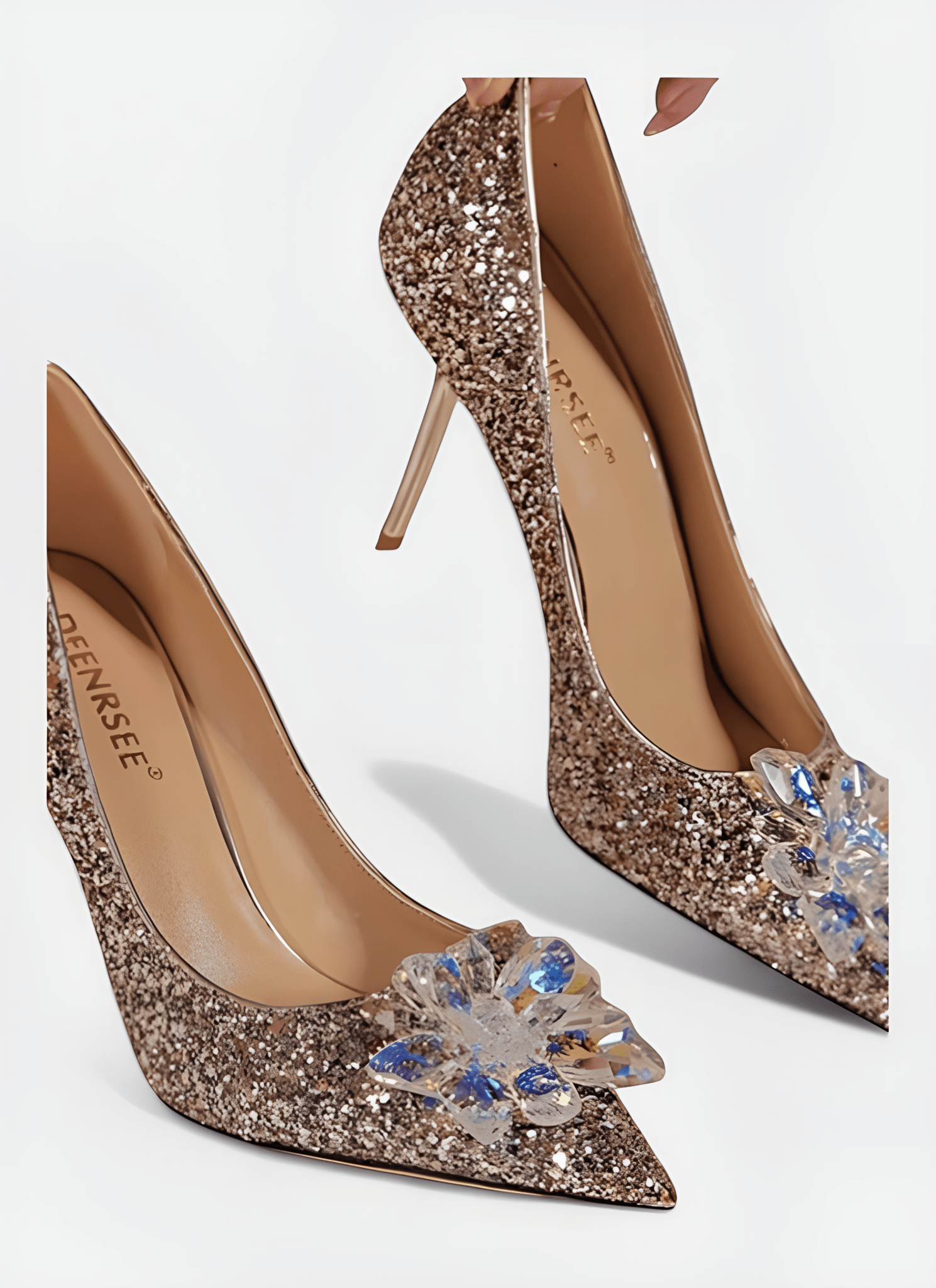 SHINE INLAY CRYSTAL FLOWER BANQUET WEDDING THIN HIGH HEELS - Cecilia`s Dresses