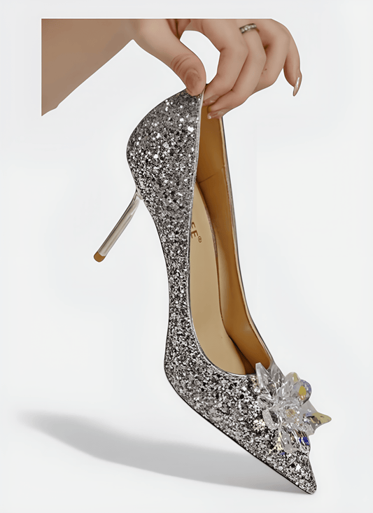 SHINE INLAY CRYSTAL FLOWER BANQUET WEDDING THIN HIGH HEELS - Cecilia`s Dresses