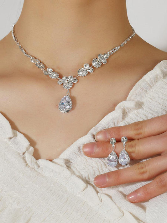 SHINY PEAR CUT STONE NECKLACE EARRING SET - Cecilia`s Dresses