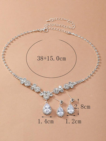 SHINY PEAR CUT STONE NECKLACE EARRING SET - Cecilia`s Dresses