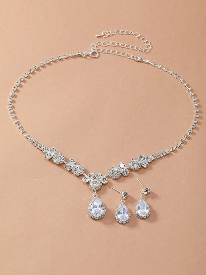 SHINY PEAR CUT STONE NECKLACE EARRING SET - Cecilia`s Dresses