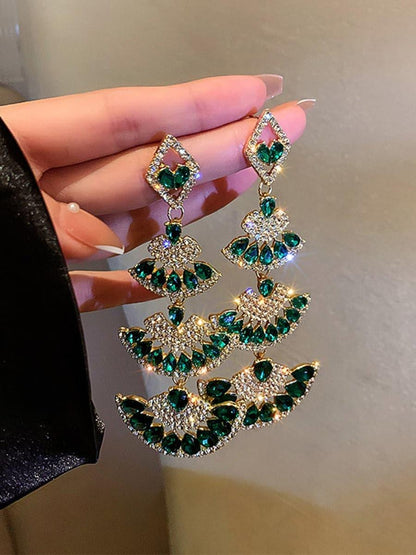 SILVER PIN STONE FAN EARRINGS - Cecilia`s Dresses