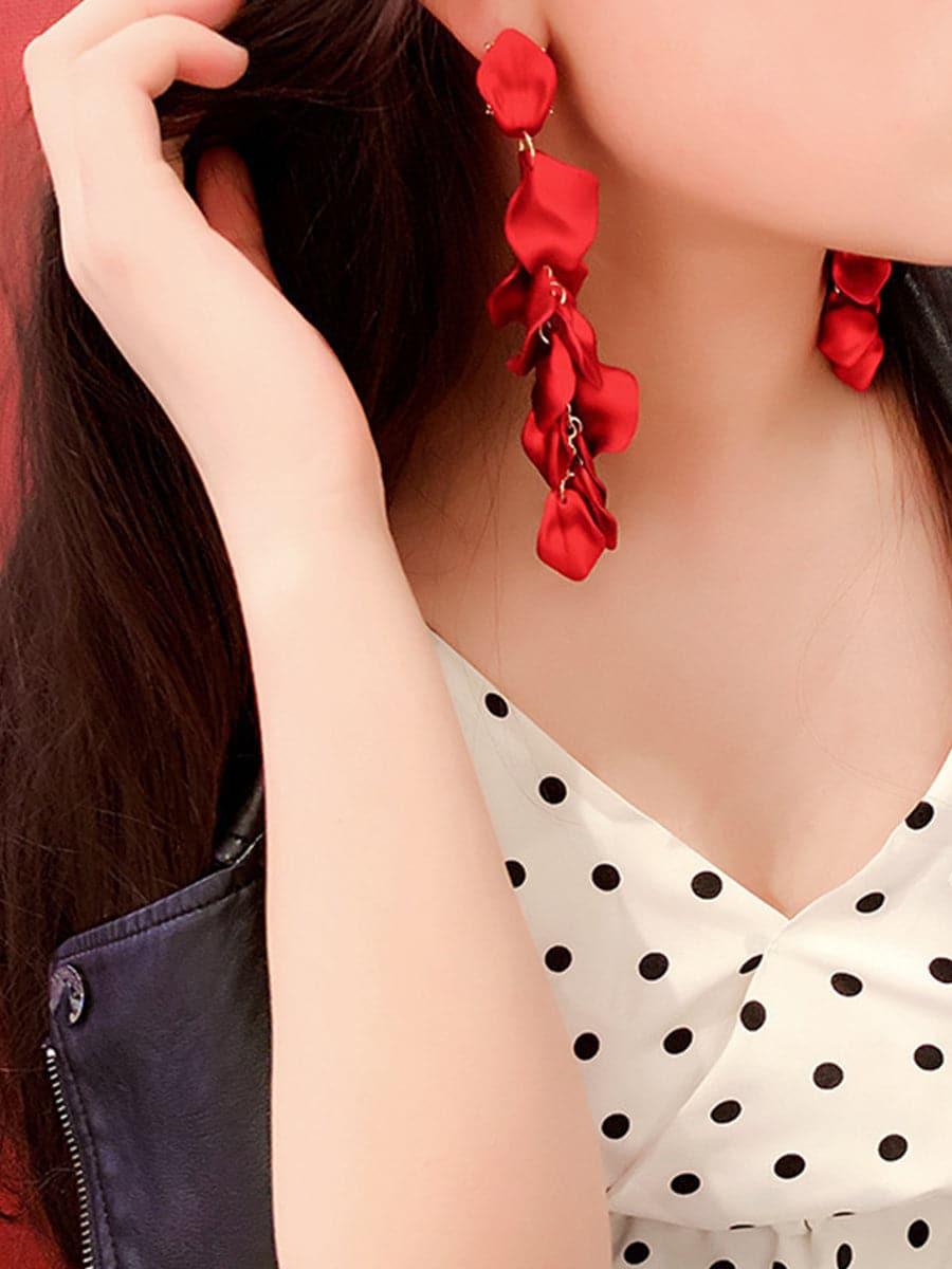 SILVER POST ROSE PETAL EARRINGS - Cecilia`s Dresses