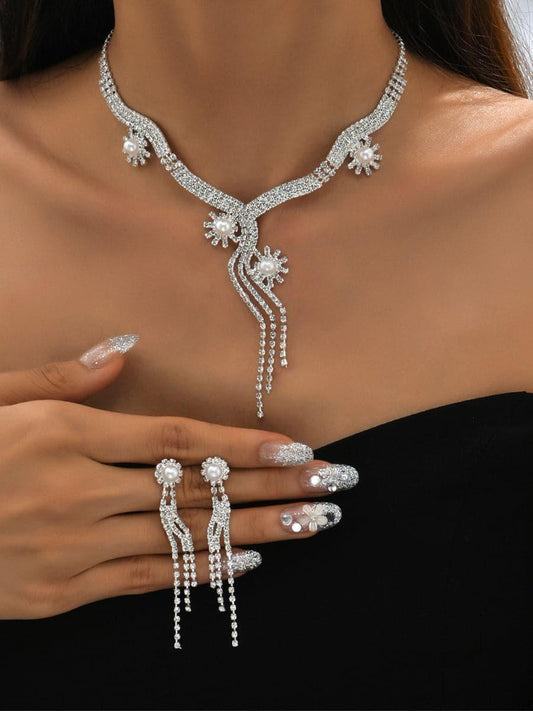 SPARKLING PEARL DROP CRYSTAL NECKLACE SET - Cecilia`s Dresses
