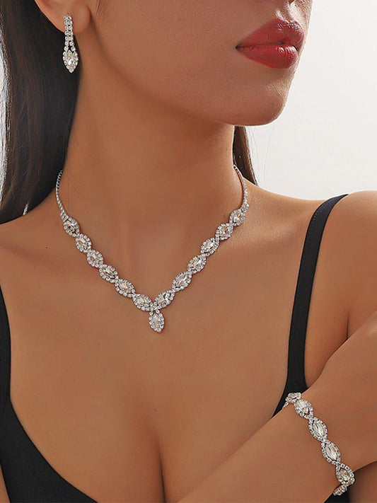 SPARKLING RHINESTONE NECKLACE EARRINGS BRACELET SET - Cecilia`s Dresses