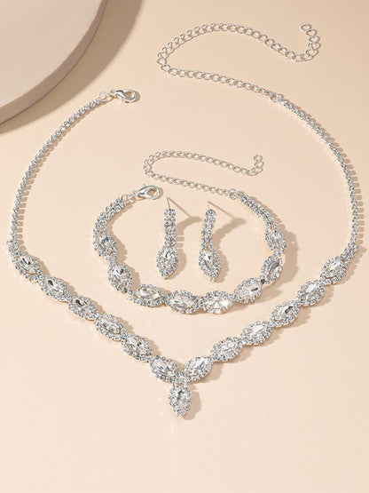 SPARKLING RHINESTONE NECKLACE EARRINGS BRACELET SET - Cecilia`s Dresses
