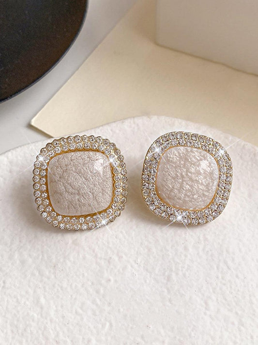 SQUARE DOUBLE RHINESTONE STUD EARRINGS - Cecilia`s Dresses