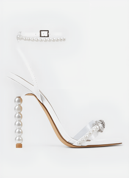 SQUARE HEAD RHINESTONE BOW PEARL HIGH HEELS - Cecilia`s Dresses