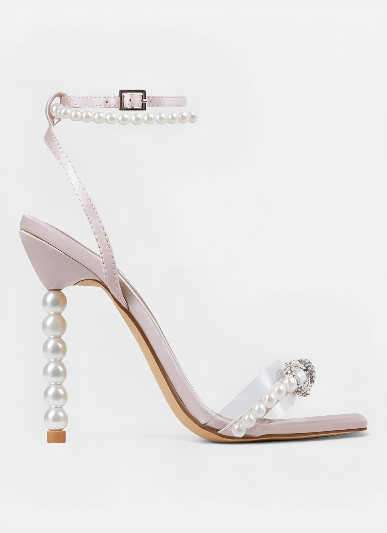 SQUARE HEAD RHINESTONE BOW PEARL HIGH HEELS - Cecilia`s Dresses