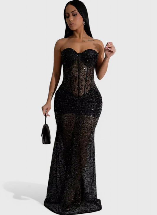 STRAPLESS SEQUIN MERMAID LONG DRESS - Cecilia`s Dresses