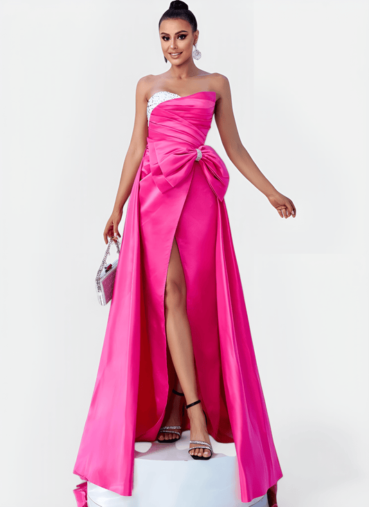 STRAPLESS SLASH NECK SHEATH LONG DRESS - Cecilia`s Dresses