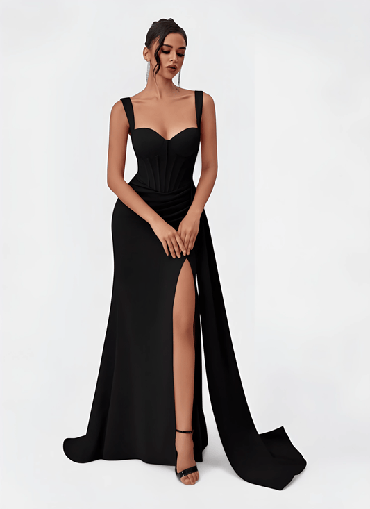 SWEETHEART NECK CORSET DRAPED MAXI PROM DRESS - Cecilia`s Dresses