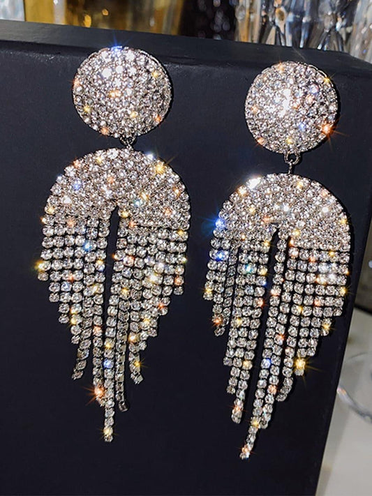 TASSEL INLAY STONE LONG DROP EARRINGS - Cecilia`s Dresses