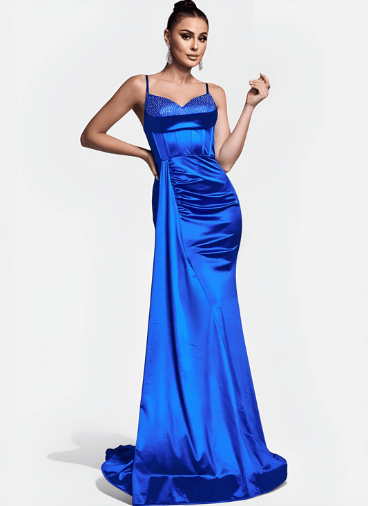 V - NECK SPAGHETTI STRAP MERMAID POLYESTER LONG DRESS - Cecilia`s Dresses