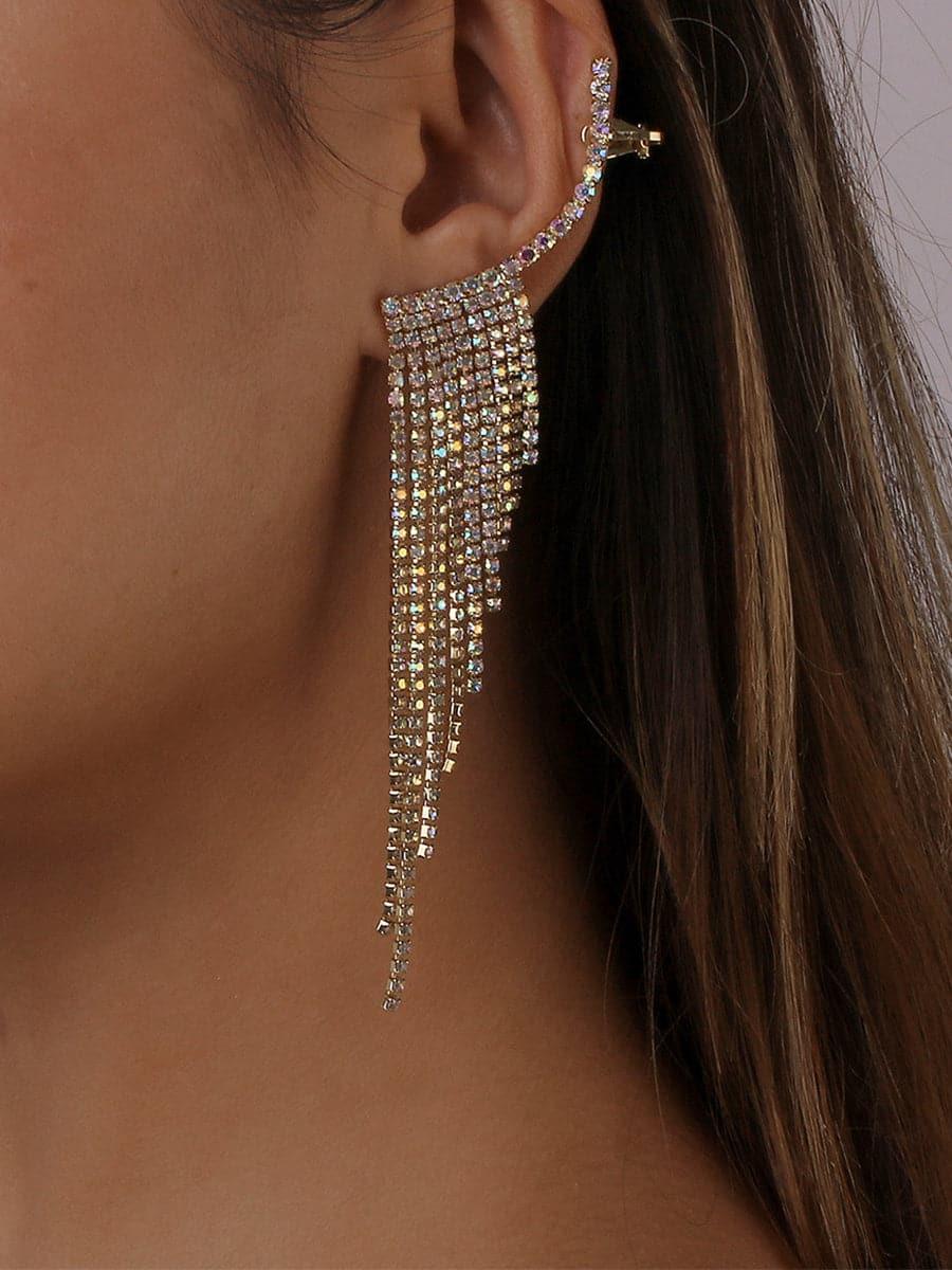 ZINC ALLOY RHINESTONES TASSEL EARRINGS - Cecilia`s Dresses
